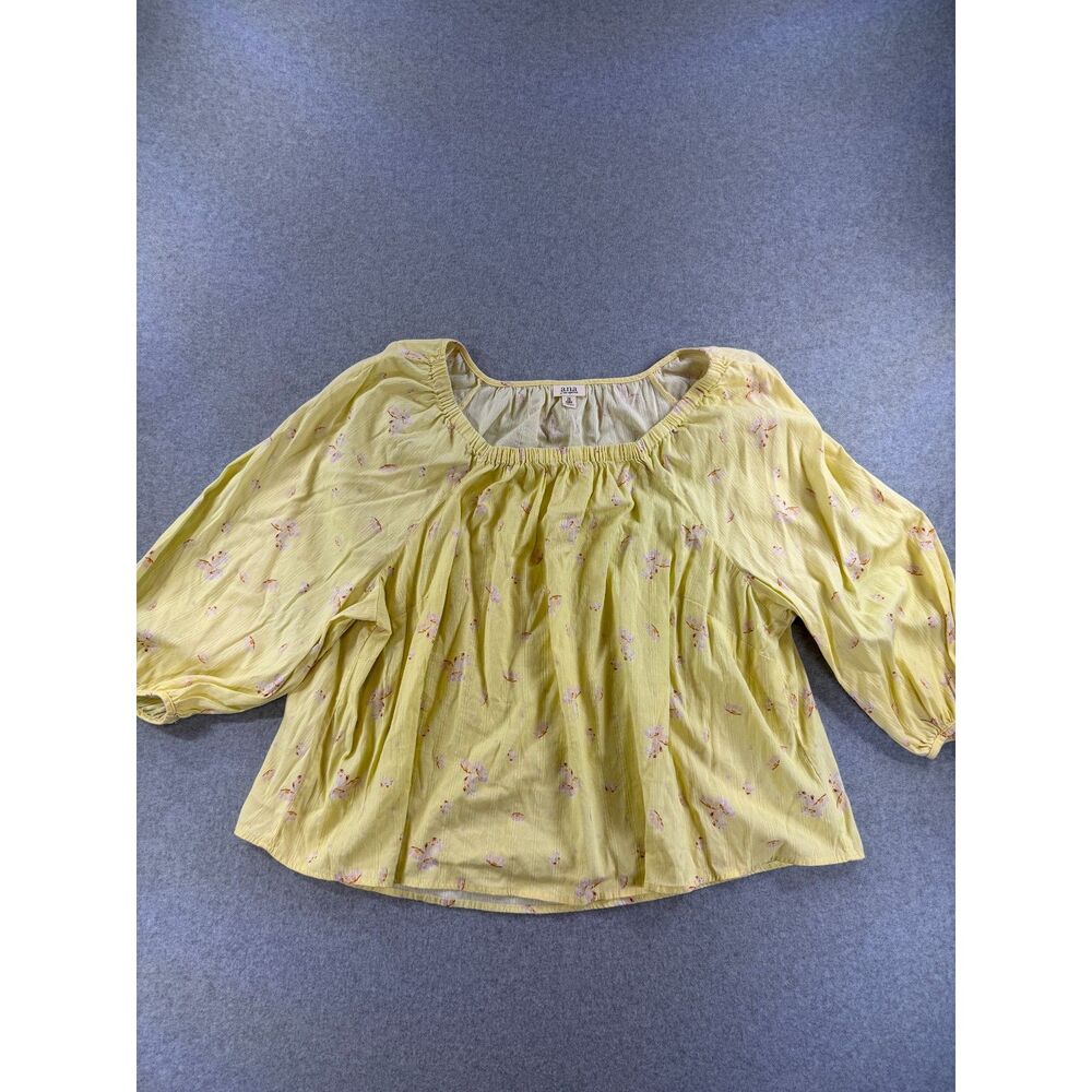 a.n.a A New Approach Yellow Floral Peasant Blouse Plus Size 2X 3312